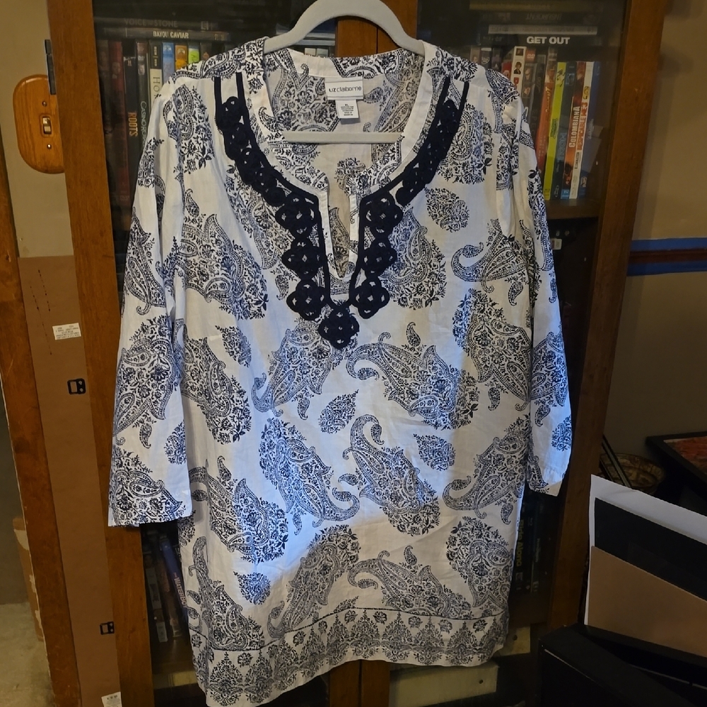 Liz Claiborne Blue 3/4 Sleeve Relaxed Tunic